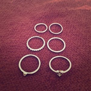 Silver rings stacking thin dainty ring 6 piece
